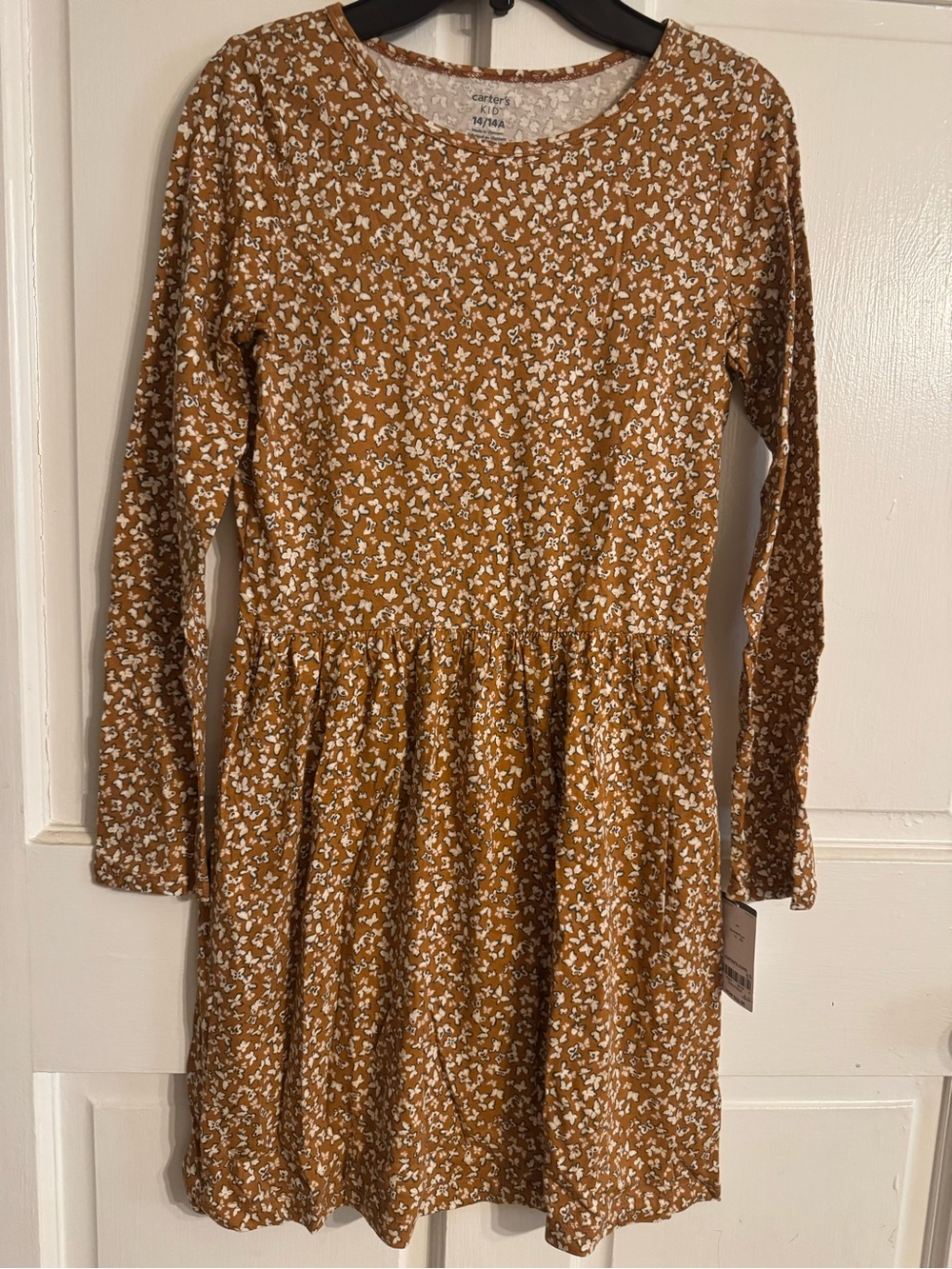 Carter's NWT Girls Cotton Brown Butterfly’s Long Sleeve Casual Dress Sz 14